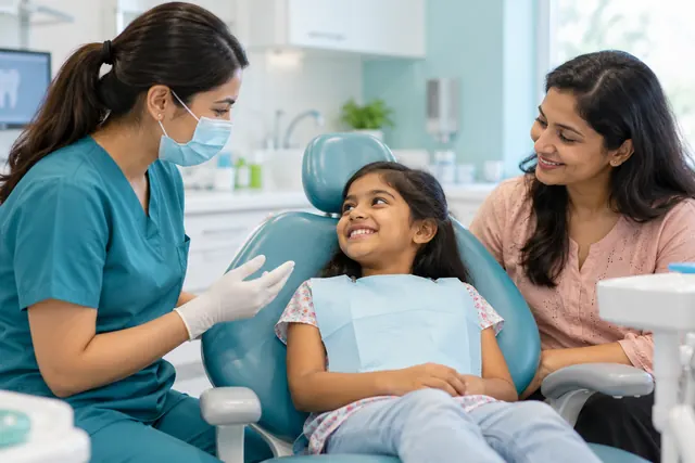 Illustrative image of a child and parent at a dental consultation