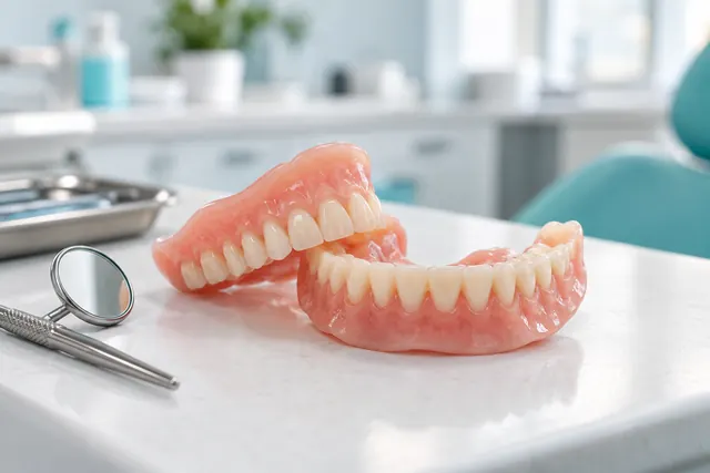 Illustrative upper and lower removable denture models