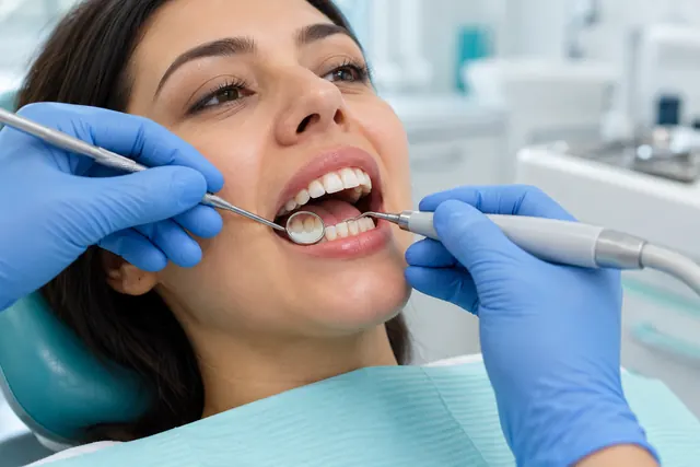 Illustrative image of professional dental cleaning with a scaler