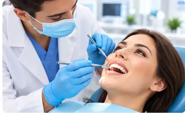 Dental professional examining a patient’s teeth