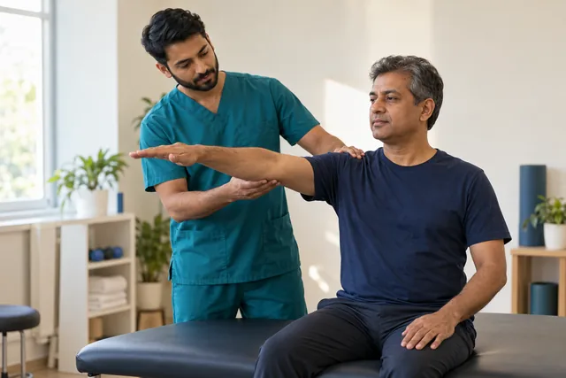 Illustration of a supervised shoulder movement assessment